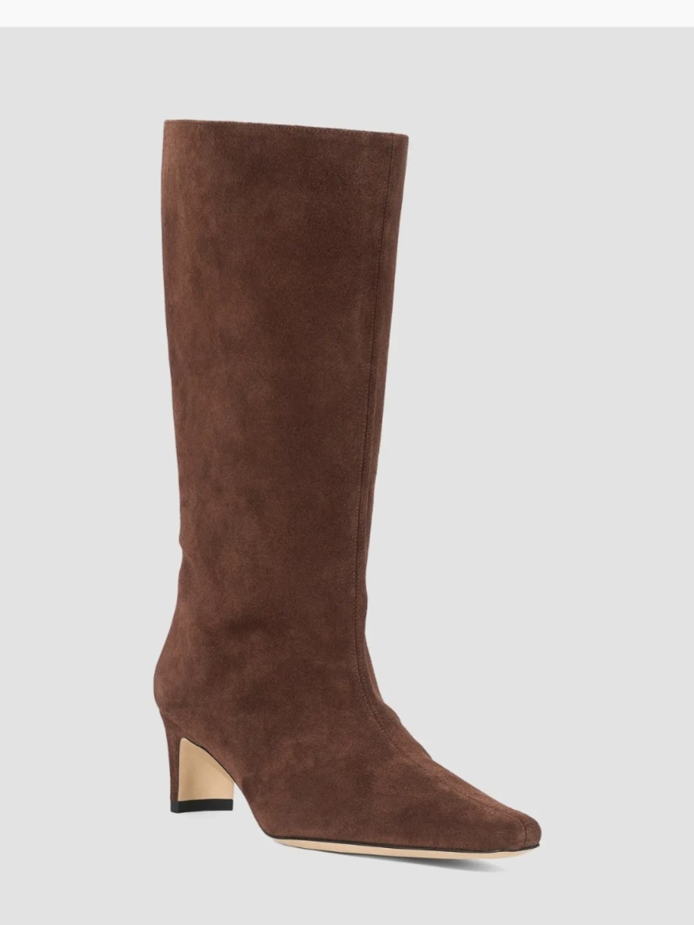 STAUD Brown Suede Mid Heel Knee Boot